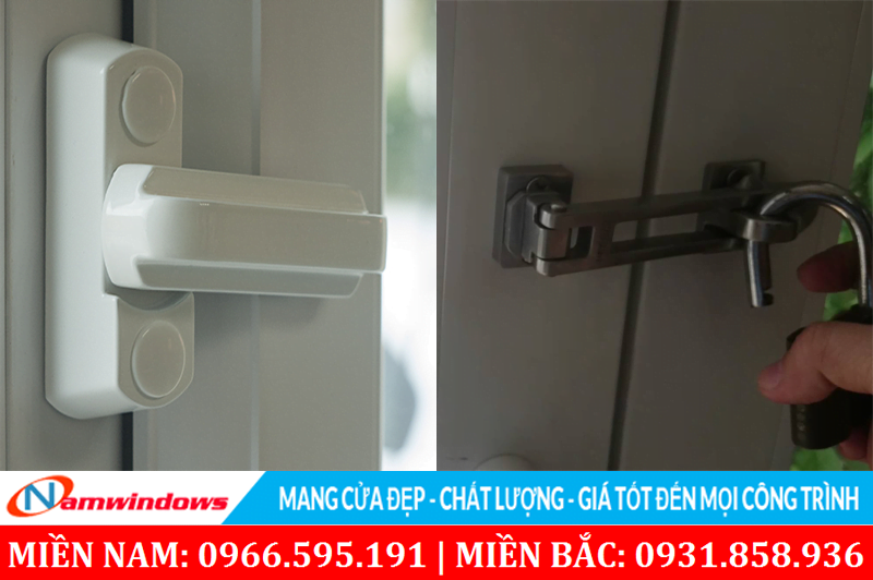 Tăng cường chốt an toàn và khoa phụ cho cửa nhựa lõi thép