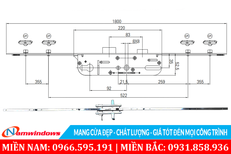 Thông số kỹ thuật của một bộ khóa đa điểm lẫy gà