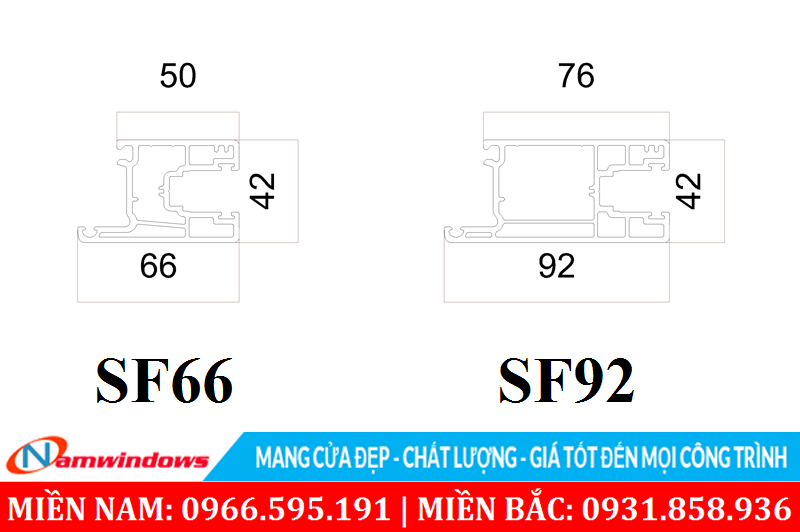 Cánh cửa sổ lùa SF66 và cửa đi SF92