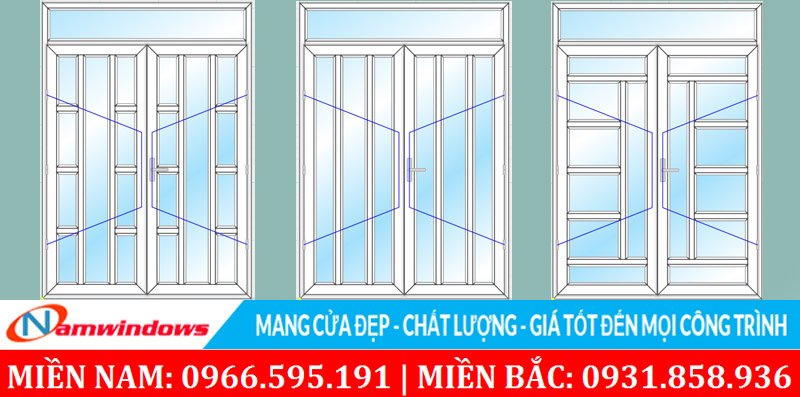 Mẫu chia ô cửa đi 2 cánh sử dụng 2 cây đố đứng