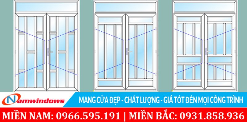 Cửa đi 2 cánh chia ô 4