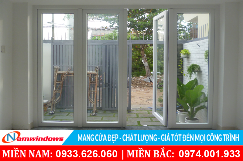 Cửa nhựa lõi thép 4 cánh mở ra vào