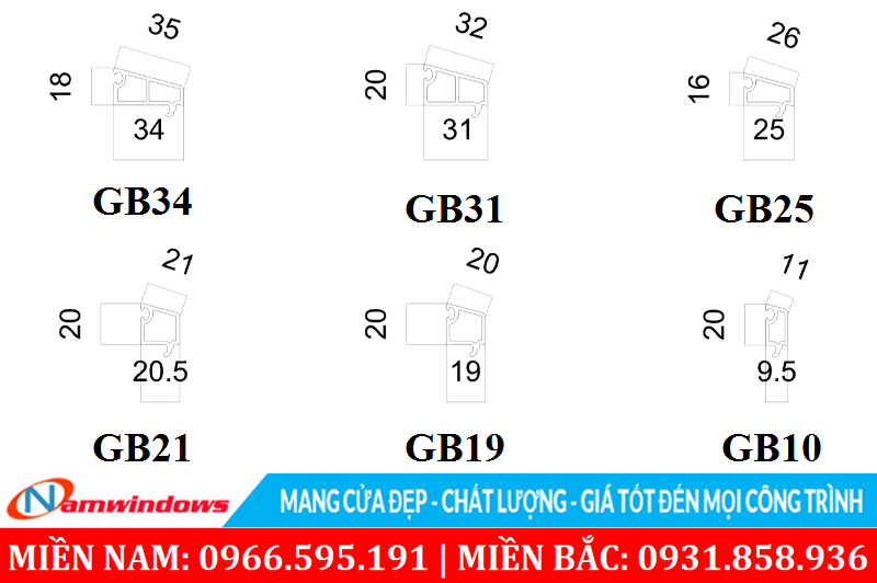 Nẹp kính GB10, GB19, GB21, GB25, GB31, GB34