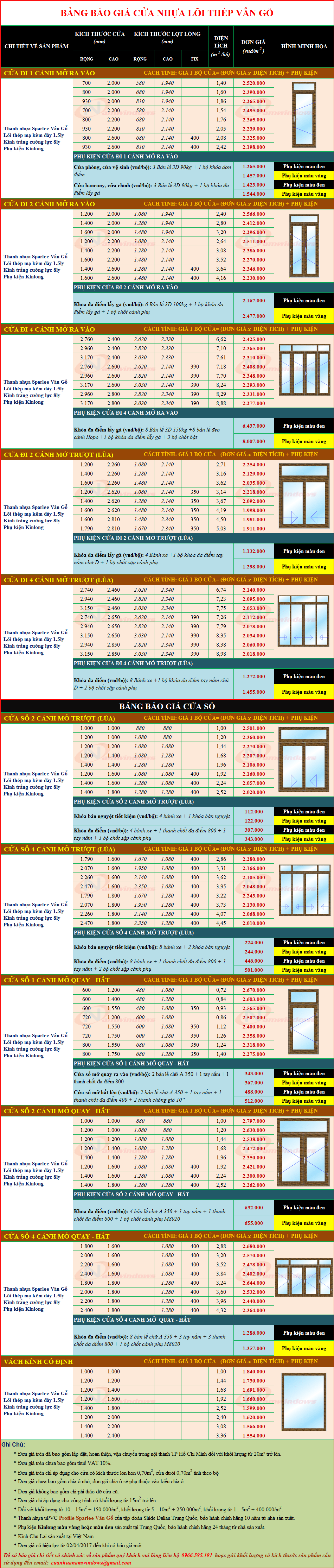 Báo giá cửa nhựa lõi thép vân gỗ