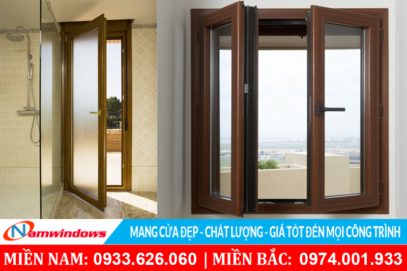 Hình của đi và cửa sổ nhựa lõi thép vân gỗ