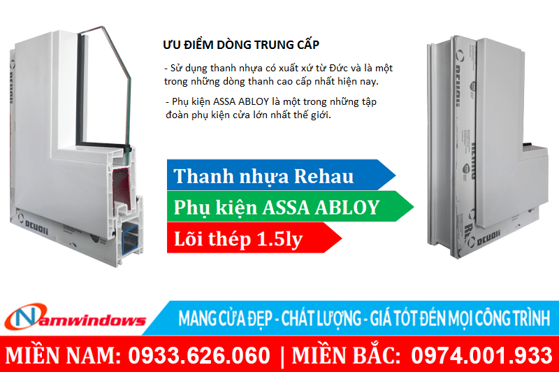 Chi tiết về cửa nhựa lõi thép gia cường dòng trung cấp