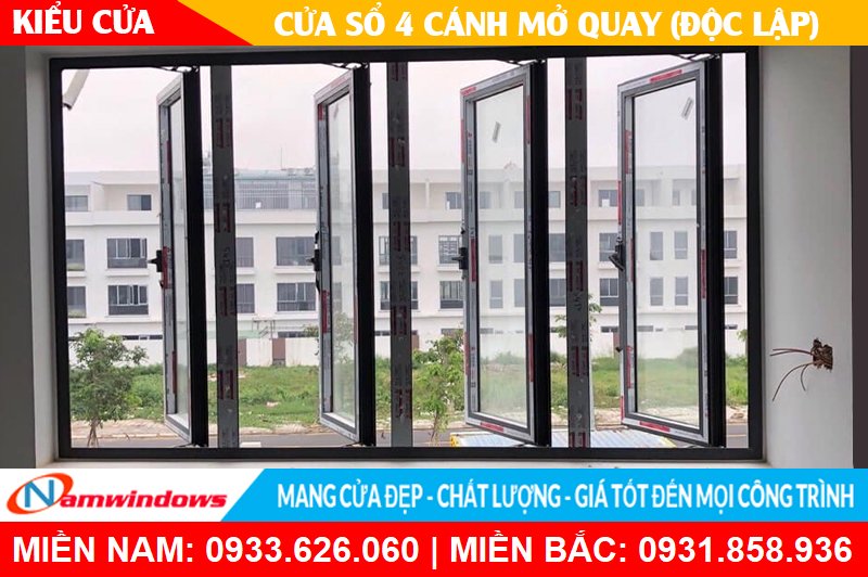 Kiểu cửa sổ 4 cánh mở quay (Độc lập)
