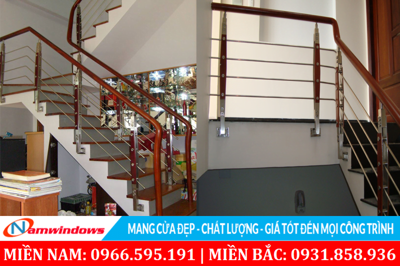 Lan can cầu thang trụ so xong Inox