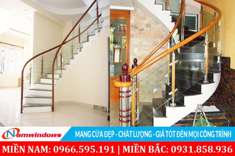 Lan can kính cường lực cong