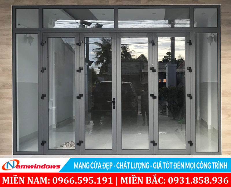 Mẫu cửa 4 cánh Xingfa có thêm 2 ô cố định 2 bên