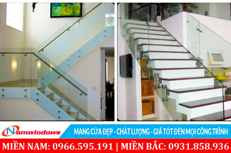 Loại ốc kính và tay vịn inox bắt bên hông kính, loại sử dụng chân nhện và không tay vịn