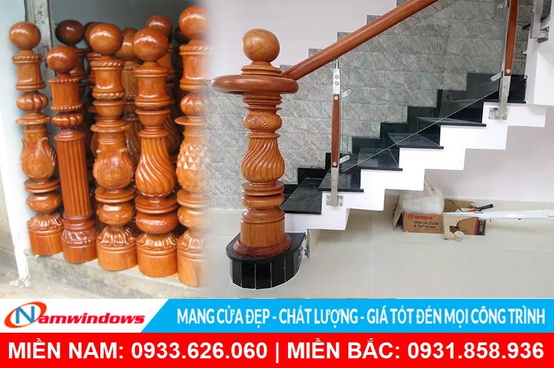 Mẫu lan can kính trụ đề ba tròn