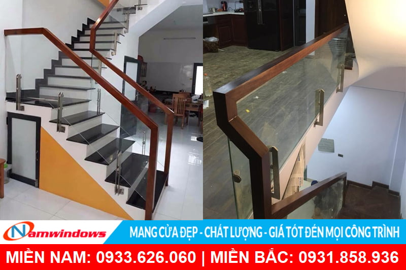 Mẫu lan can kính trụ lửng ốp bên hông