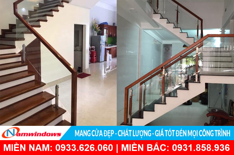 Mẫu lan can kính trụ lửng, trụ cao bắt trên mặt