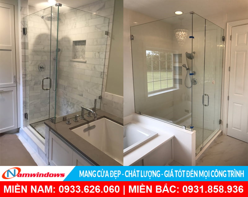 Phòng tắm kính 90 độ hình vuông đẹp