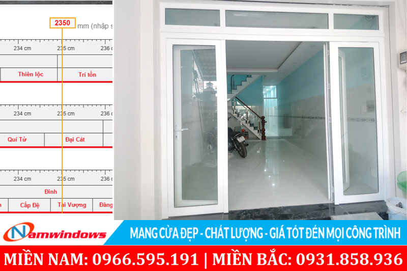 Kích thước cửa chính 4 cánh phù hợp nhìn sẽ hài hòa tổng thể.