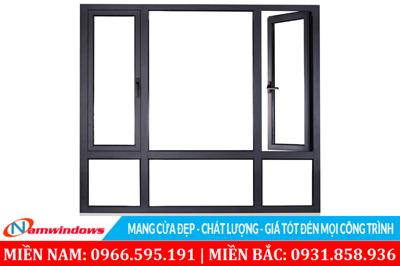 Kết hợp vách kính và cửa sổ nhôm kính mở quay trên một ô cửa