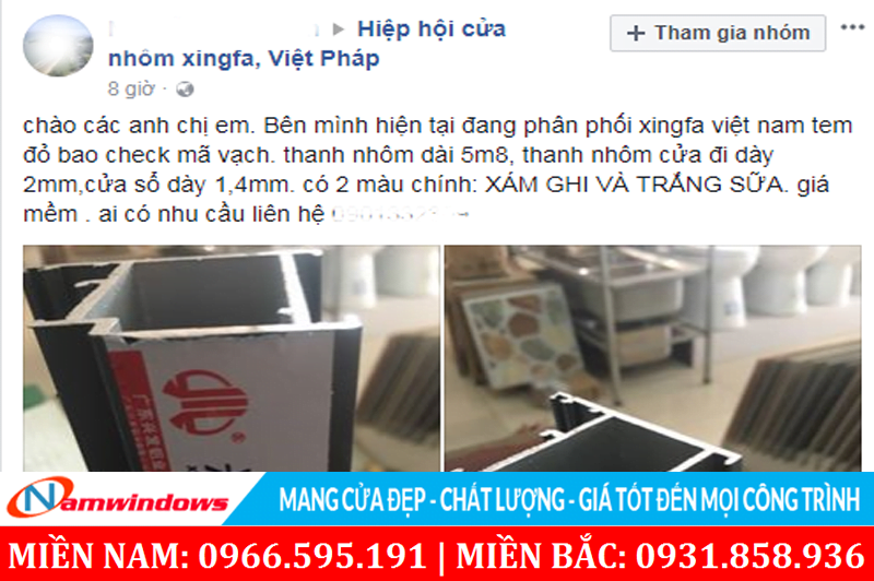 Xingfa giả được công khai bán trên các group diễn đàn kín ngành cửa