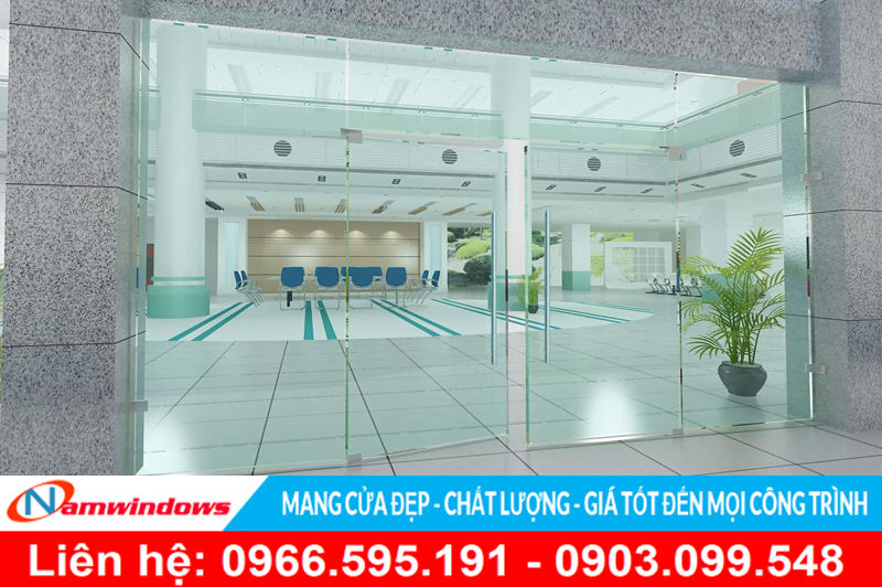 Mẫu cửa kính bản lề sàn cho sảnh chính của một văn phòng hoặc khách sạn