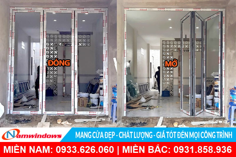 Cửa nhôm xingfa xếp trượt 3 cánh