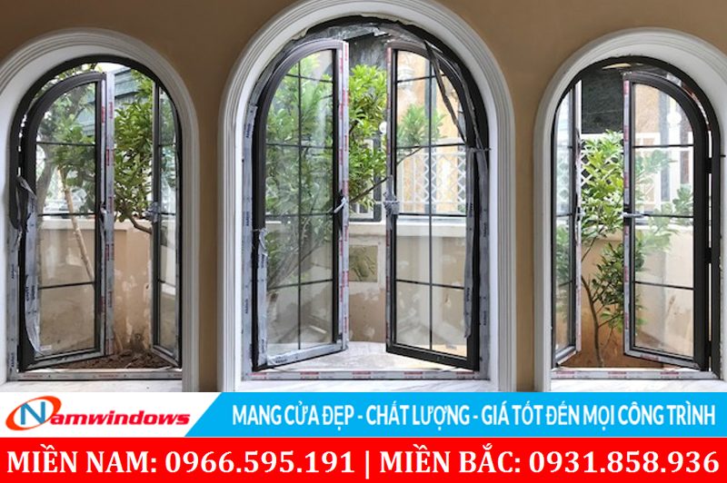 Kiểu cửa sổ nhôm kính uốn vòm đẹp
