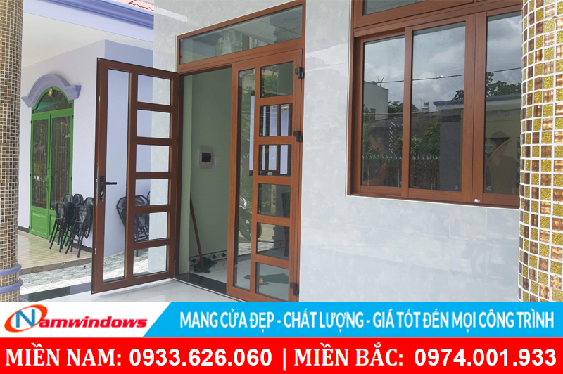 Mẫu cửa nhôm Xingfa vân gỗ đẹp