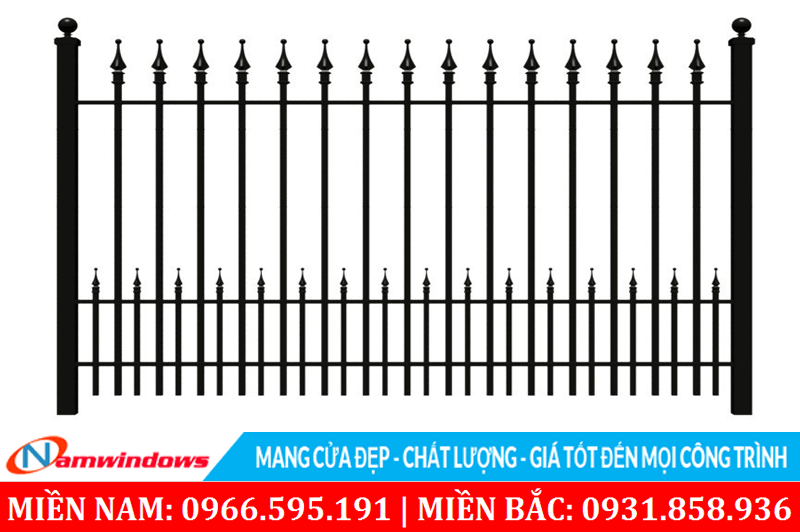 Mẫu hàng rào kèm mũi mác chia đơn giản