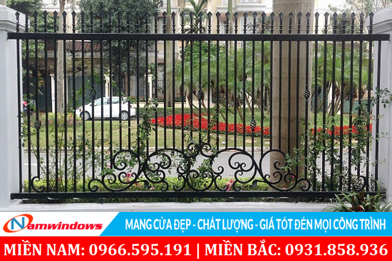 Mẫu hàng rào song đơn giản kết hợp mỹ nghệ