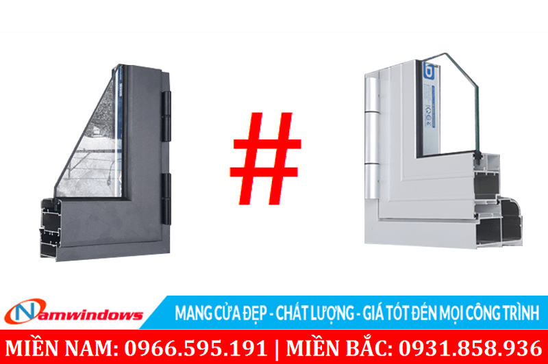 Hình ảnh minh họa sự khác nhau giữa 2 loại bản lề cho cửa nhôm