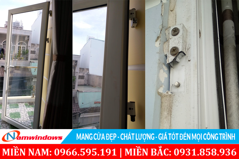 Cửa nhựa lõi thép bị rơi cánh do bản lề bị gãy
