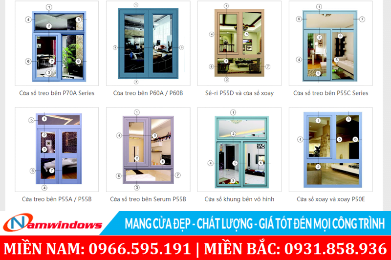 Một số hệ nhôm Xingfa của công ty Xingfa Guangdong