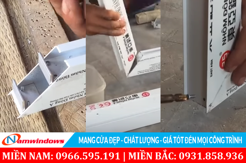Liên kết bằng ke và vít cho cửa nhôm