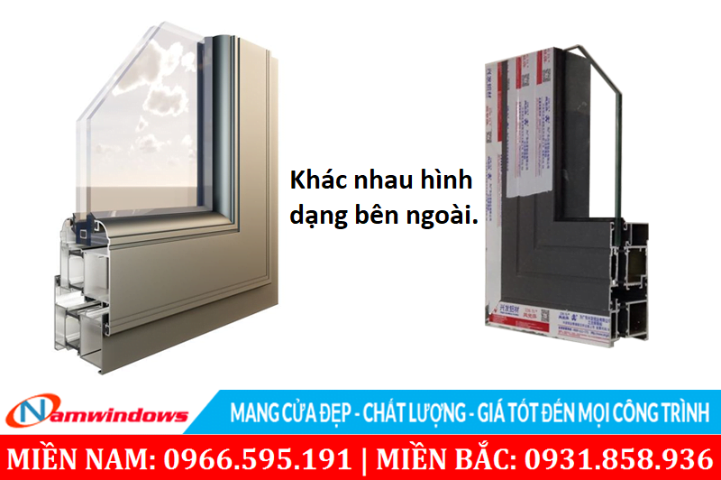 Nhôm cầu cách nhiệt khác nhau về hình dạng bên ngoài