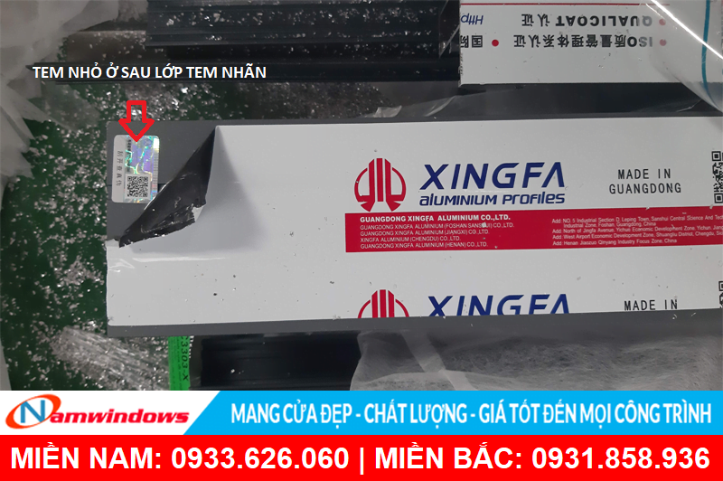 Sau lớp tem nhãn Xingfa Guangdong có thêm lớp tem nhỏ