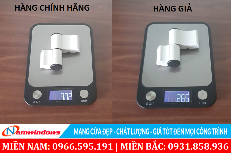Bản lề Kinlong thật nặng hơn so với Kinlong giả