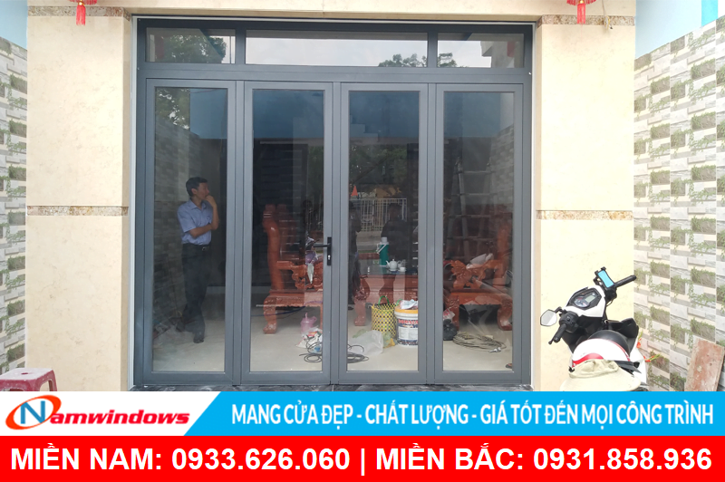 Cửa đi 4 cánh Xingfa màu xám lông chuột