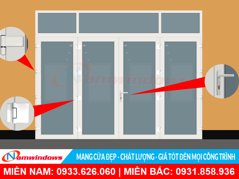 Cửa nhựa lõi thép dòng phổ thông sử dụng bản lề 90kg