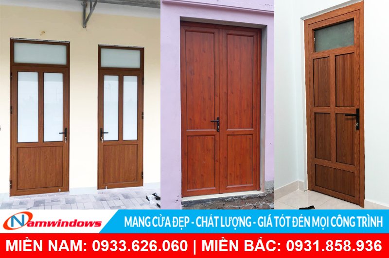 Mẫu cửa nhôm Pano vân gỗ