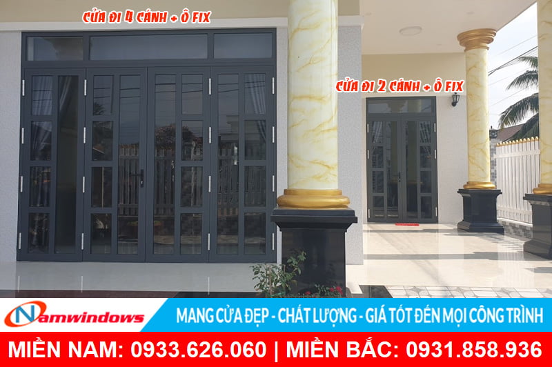 Cửa đi 4 cánh, 2 cánh có ô fix