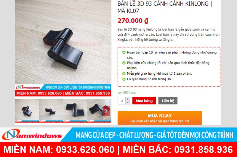 Đặt mua sản phẩm phụ kiện cửa nhôm