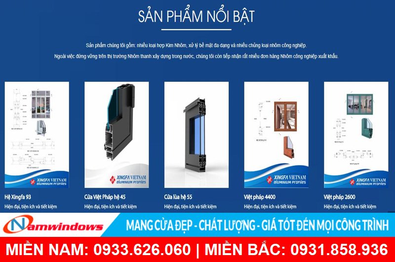 Các sản phẩm nổi bật của công ty nhôm xingfa việt nam