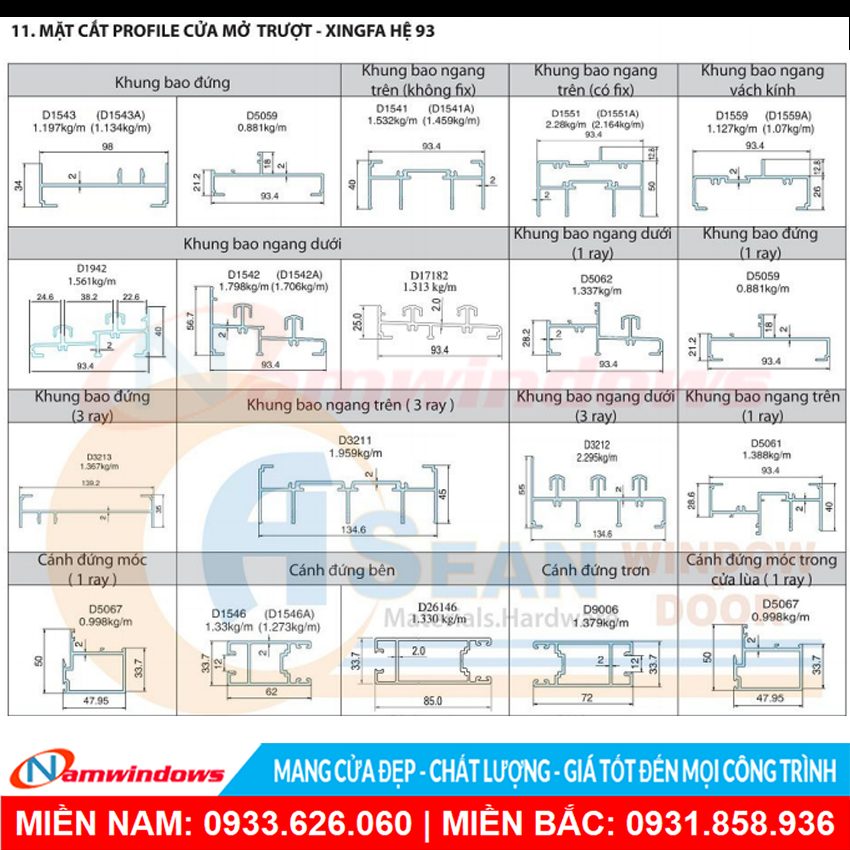 Mặt cắt profile xingfa hệ 93