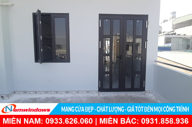 Mẫu cửa đi 2 cánh nhôm xingfa phụ kiện HMA cao cấp