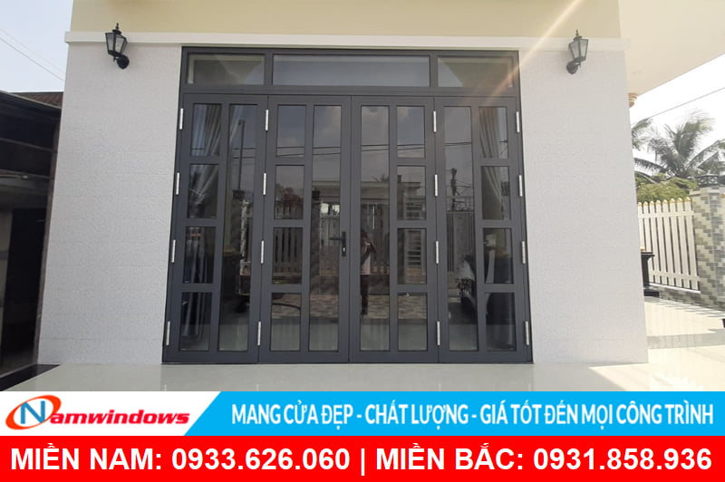 Cửa nhôm xingfa 4 cánh chia đố an toàn chống trộm