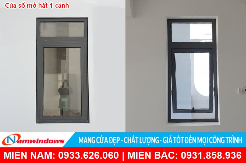 Cửa sổ 1 cánh nhôm kính mở hất