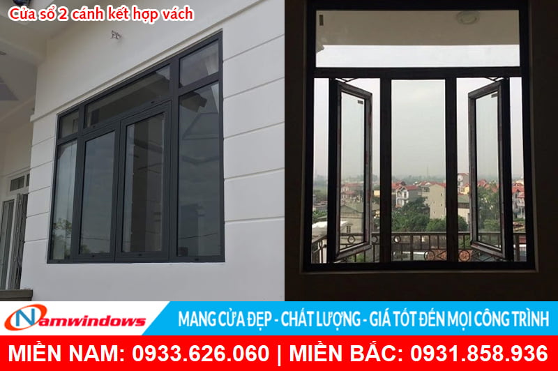 Cửa sổ 2 cánh kết hợp vách kính cố định
