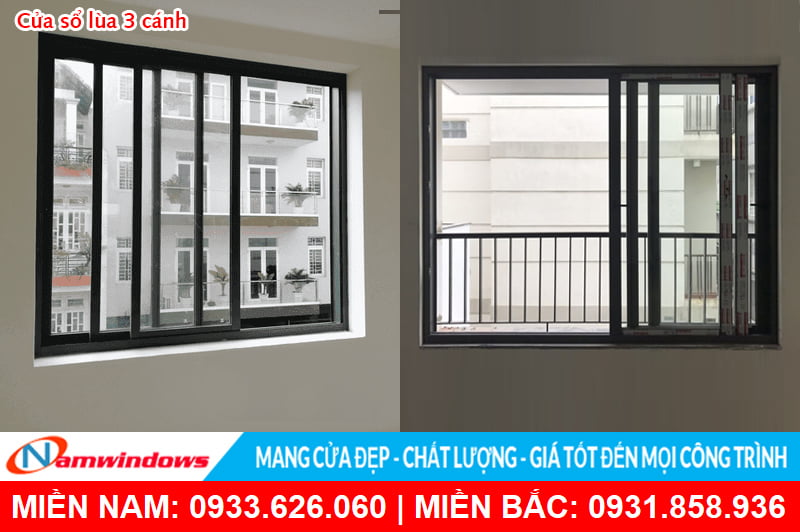 Cửa sổ lùa 3 cánh nhôm xingfa