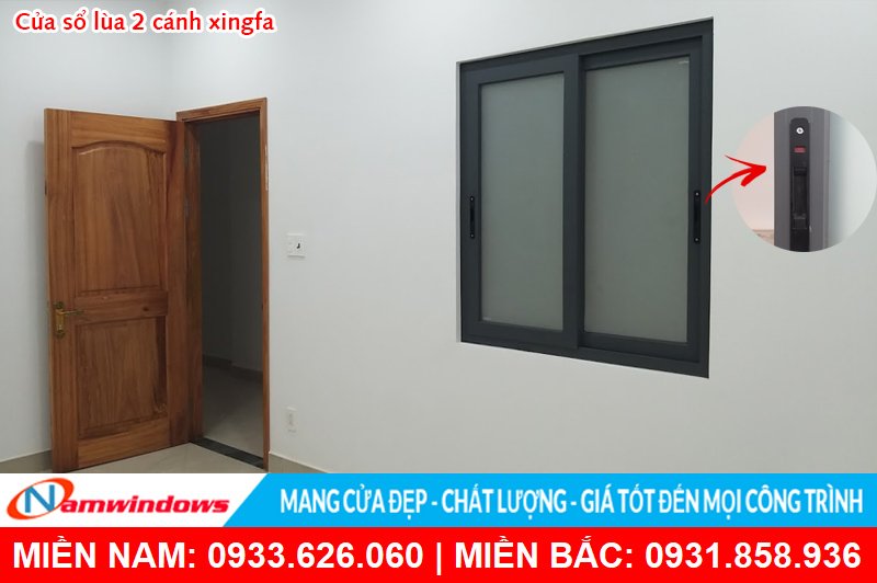 Cửa sổ lùa 2 cánh nhôm kính xingfa