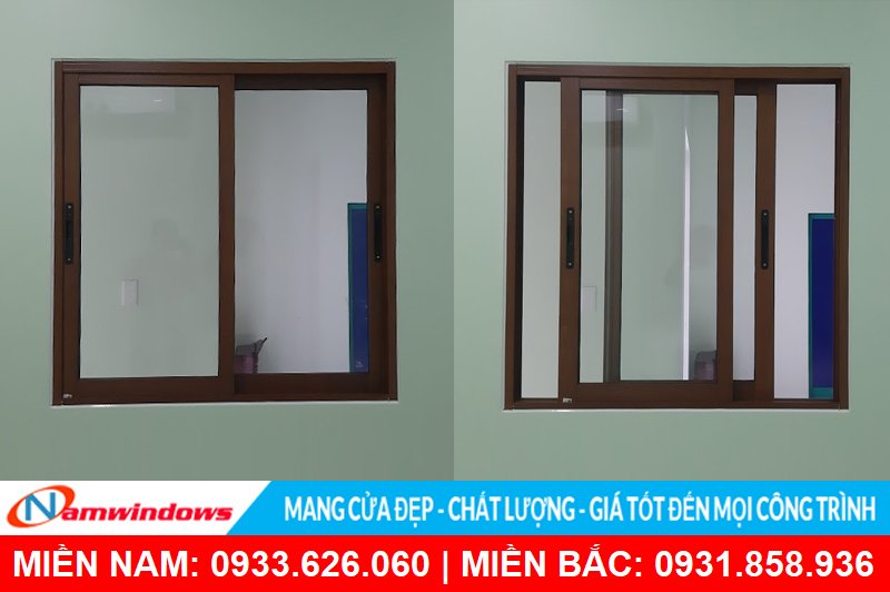 Cửa sổ 2 cánh lùa nhôm xingfa vân gỗ