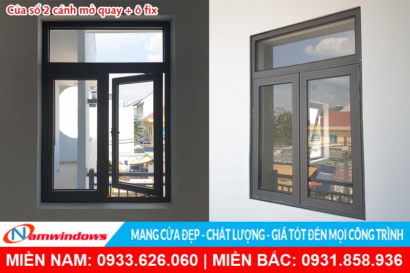 Cửa sổ 2 cánh nhôm kính xingfa mở quay